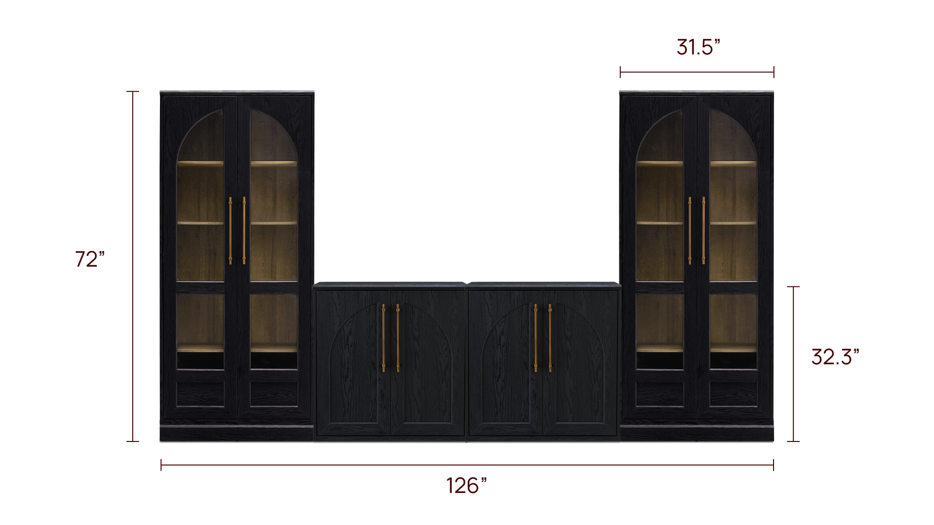 Blake 4 Piece Entertainment Center with Storage, TV Stand with Tall Arched Display Cabinets
