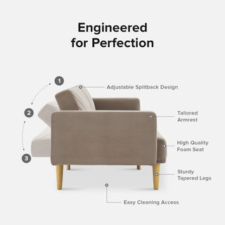 Chloe Futon Sofa Bed, Mocha Brown Premium Velvet
