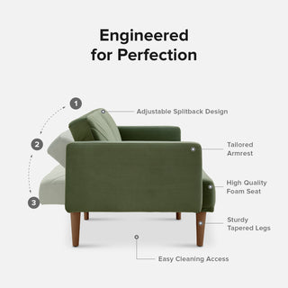 Chloe Futon Sofa Bed, Olive Green Premium Velvet