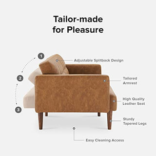 Aaron Futon Sofa Bed, Pecan Brown Faux Leather