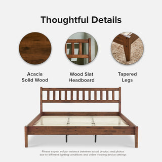 Ted Bed (King), Solid Acacia Wood Platform Bed with Headboard