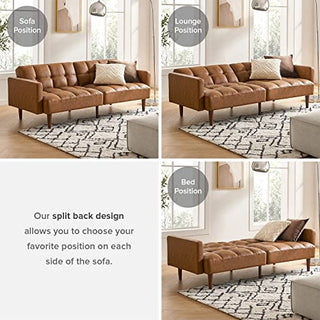 Aaron Futon Sofa Bed, Pecan Brown Faux Leather