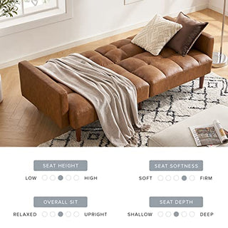 Aaron Futon Sofa Bed, Pecan Brown Faux Leather