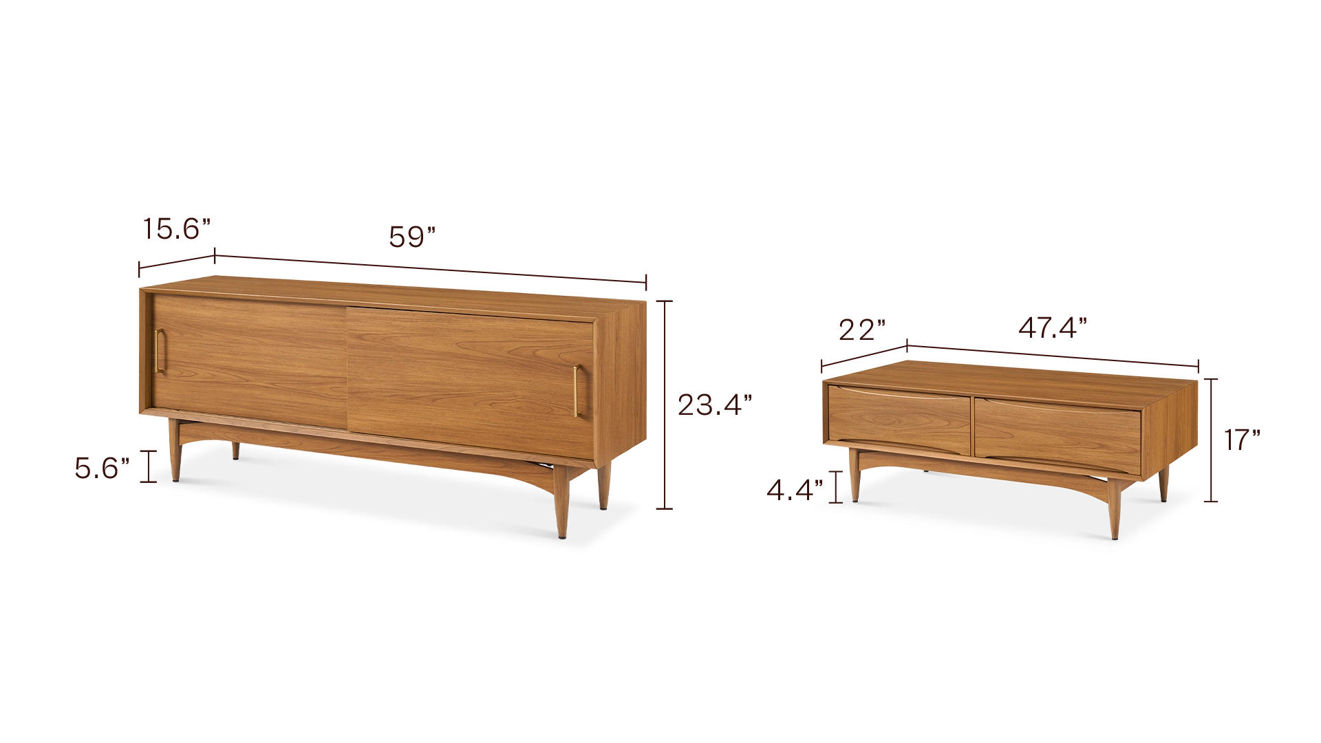 Retrovie 59” TV Stand & Storage Coffee Table Set