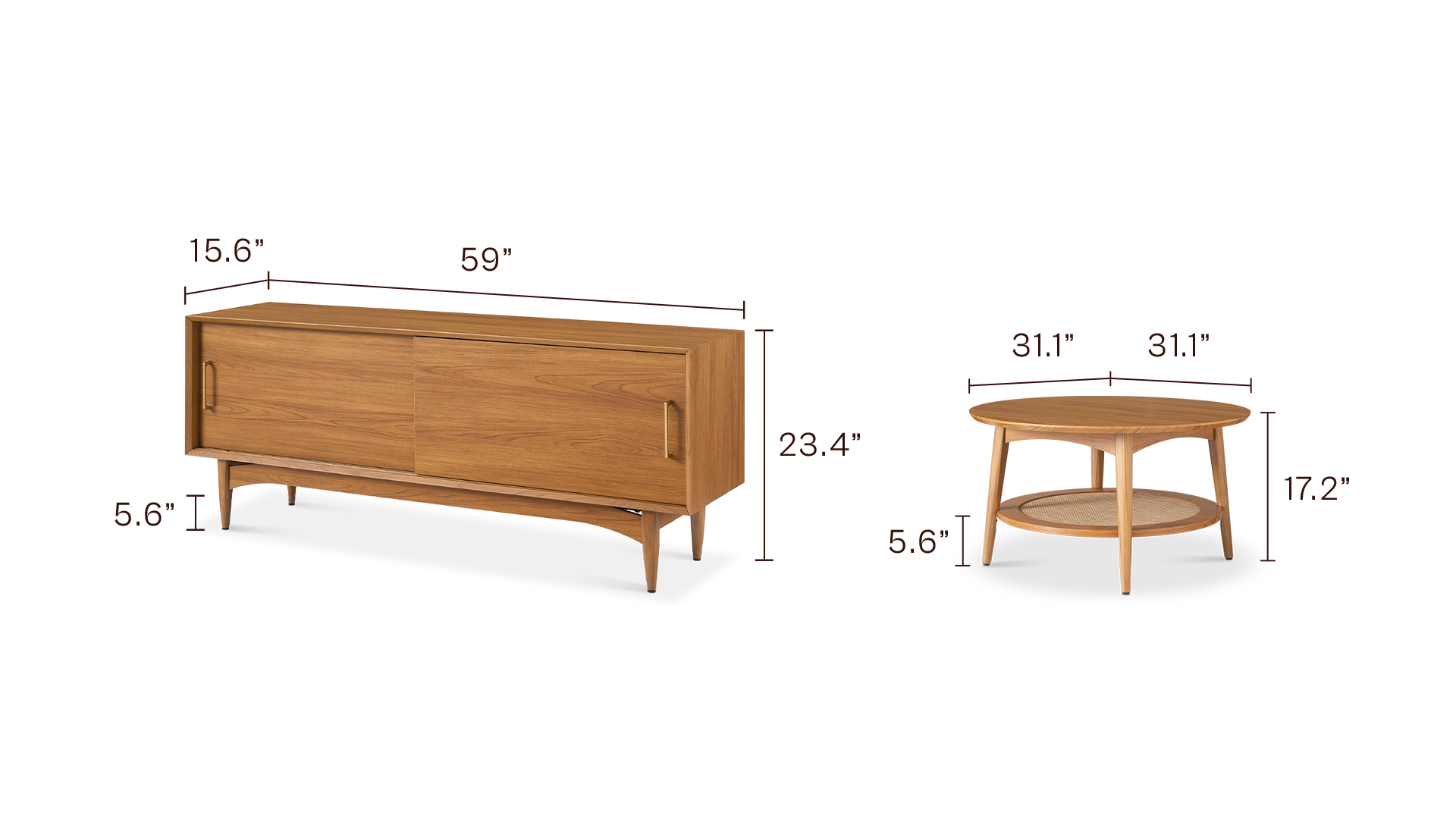 Retrovie 59” TV Stand & Round Coffee Table Set
