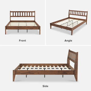 Ted Bed (Queen), Solid Acacia Wood Platform Bed with Headboard