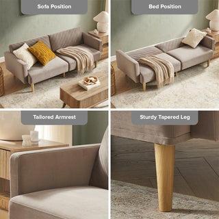 Chloe Futon Sofa Bed, Mocha Brown Premium Velvet