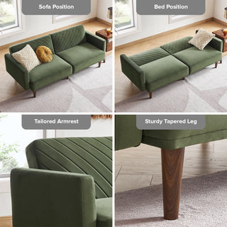 Chloe Futon Sofa Bed, Olive Green Premium Velvet