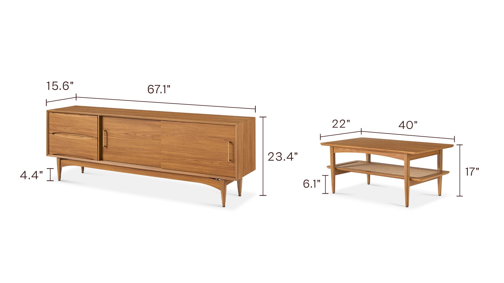 Retrovie 67” TV Stand & 2-Tier Coffee Table Set