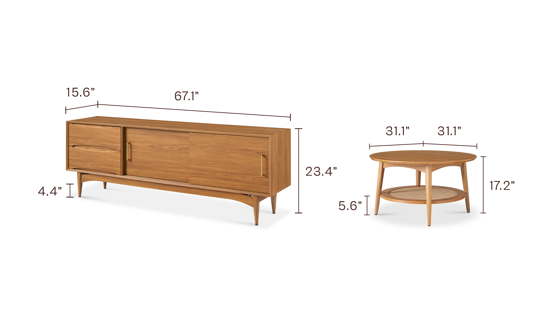 Retrovie 67” TV Stand & Round Coffee Table Set