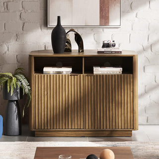 Brooklyn Corner TV Stand, Natural Walnut