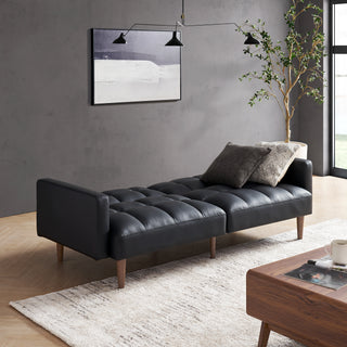 Aaron Futon Sofa Bed, Midnight Black Faux Leather