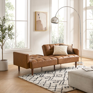Aaron Futon Sofa Bed, Pecan Brown Faux Leather