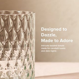 Adore Beaded Drinking Glass Set of 8, Greenish-blue