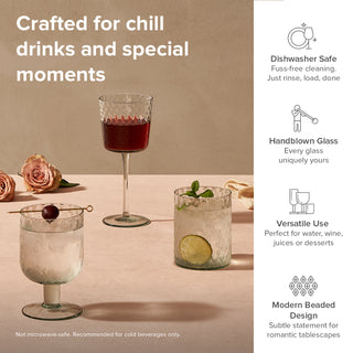 Adore Beaded Drinking Glass Set of 8, Greenish-blue