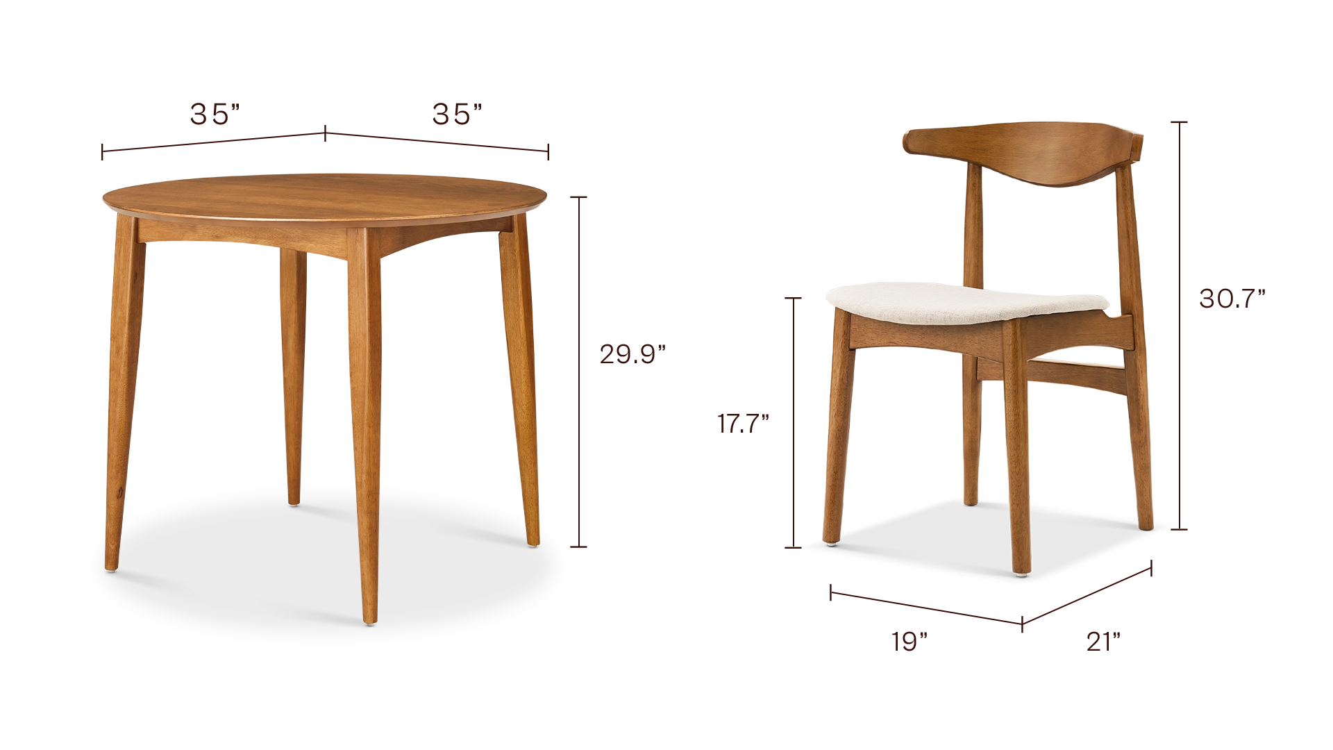 Retrovie 35" Round Bistro Dining Table Set for 2