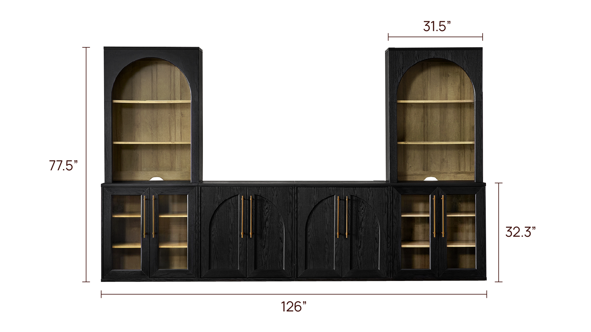 Blake 126" U Shape Entertainment Center, Hutch Shelf Style 4
