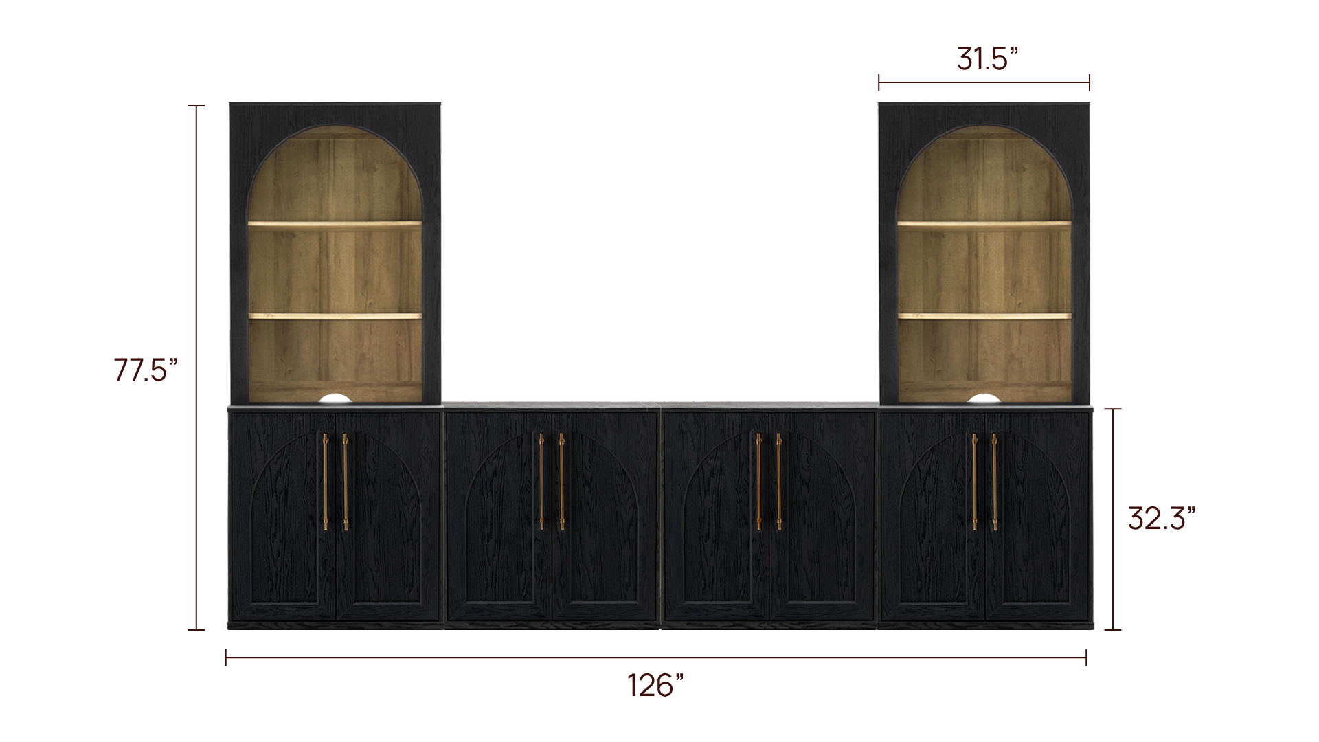 Blake 126" U Shape Entertainment Center, Hutch Shelf Style 2