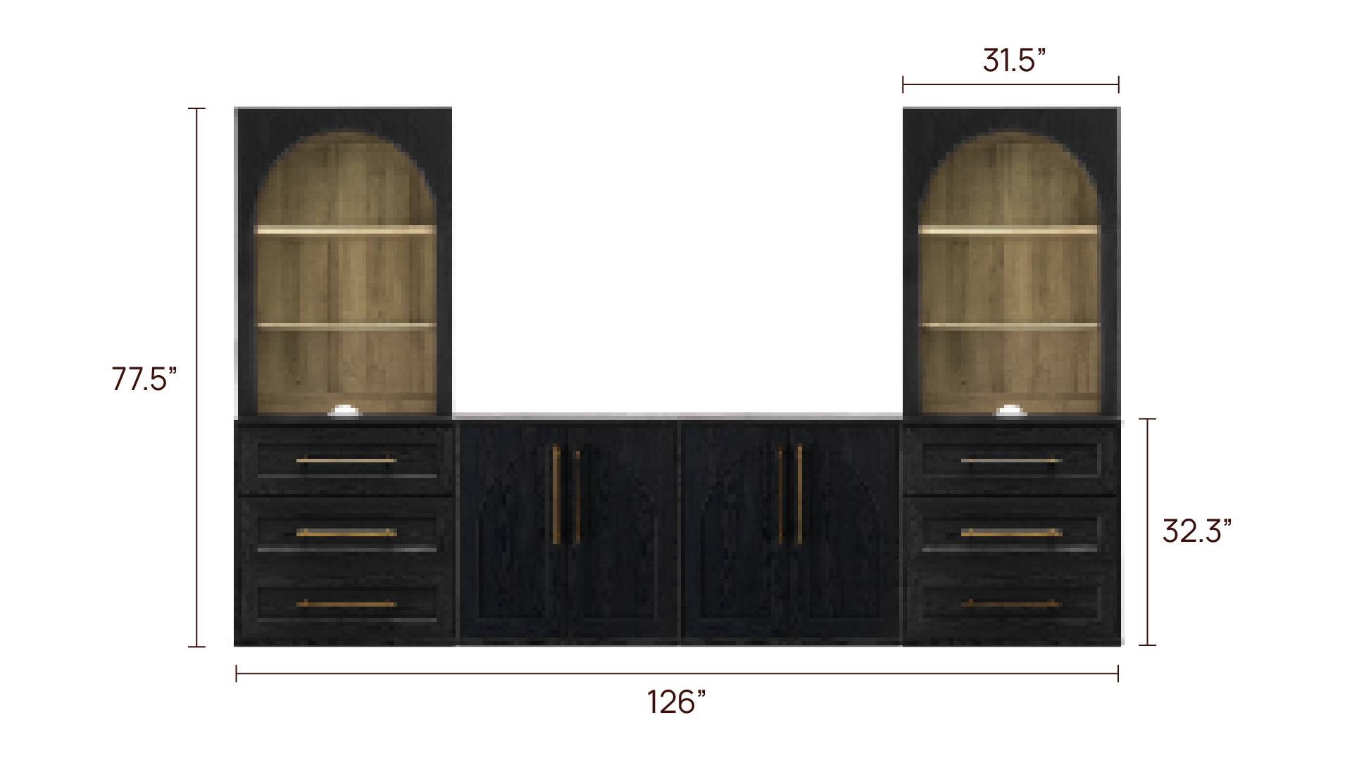 Blake 126" U Shape Entertainment Center, Hutch Shelf Style 3