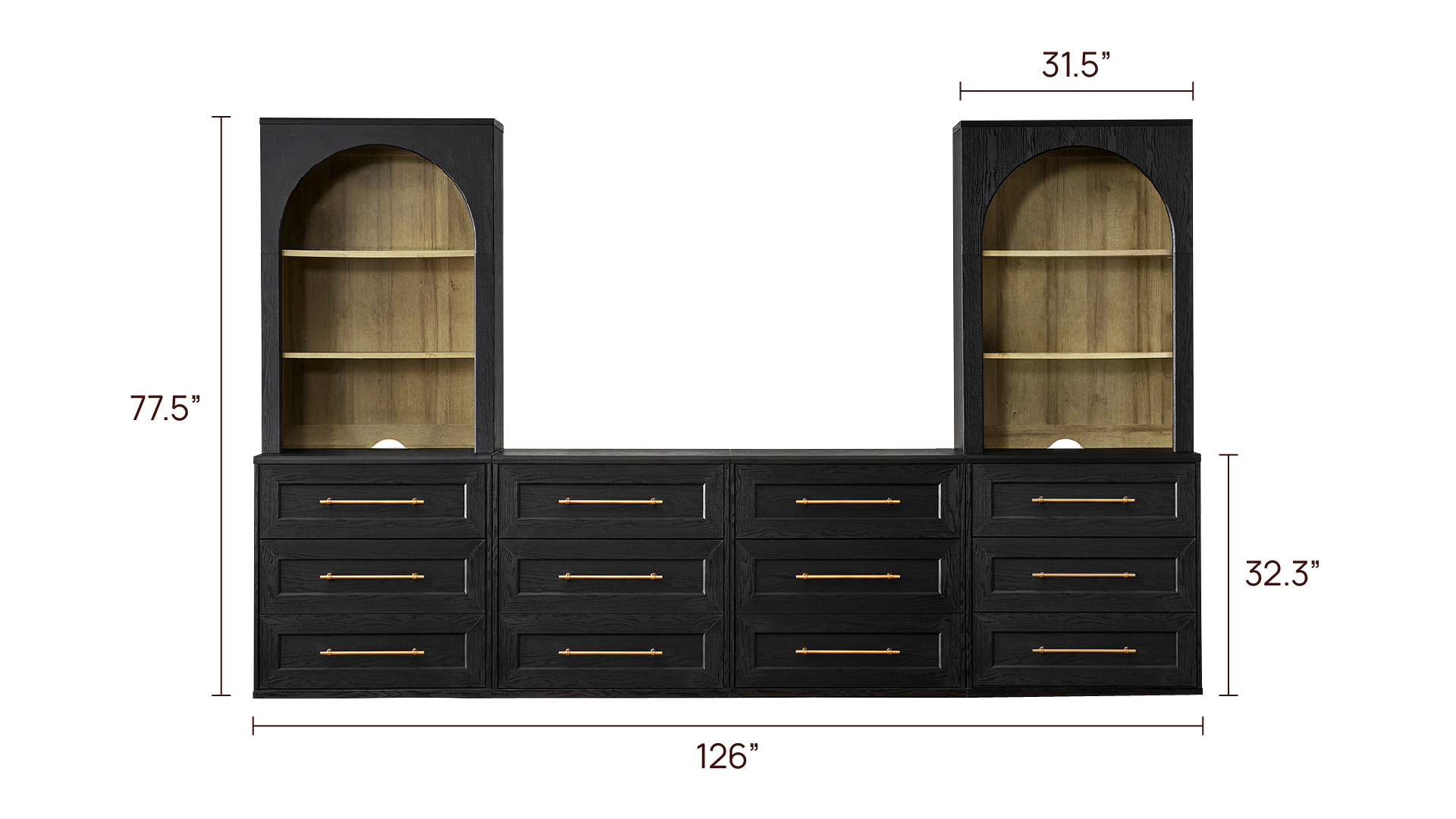 Blake 126" U Shape Entertainment Center, Hutch Shelf Style 5