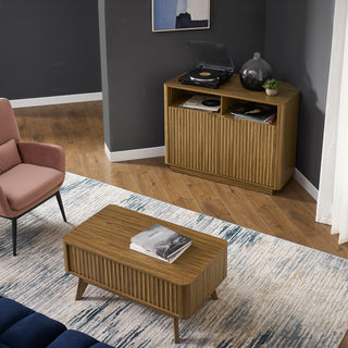 Brooklyn Corner TV Stand + Lift-top Coffee Table, Walnut Set