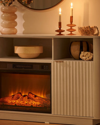 Brooklyn 59" Electric Fireplace TV Stand, White Oak