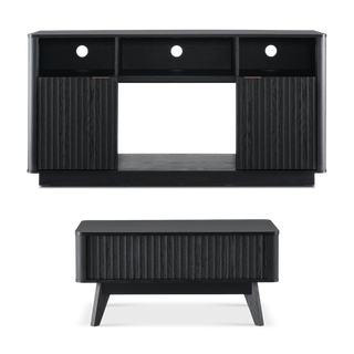Brooklyn 59" Electric Fireplace TV Stand + Lift-top Coffee Table, Black Oak Set