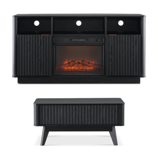 Brooklyn 59" Electric Fireplace TV Stand + Lift-top Coffee Table, Black Oak Set
