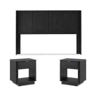 Brooklyn Headboard (Queen) + Side Tables (Pair), Black Oak Set