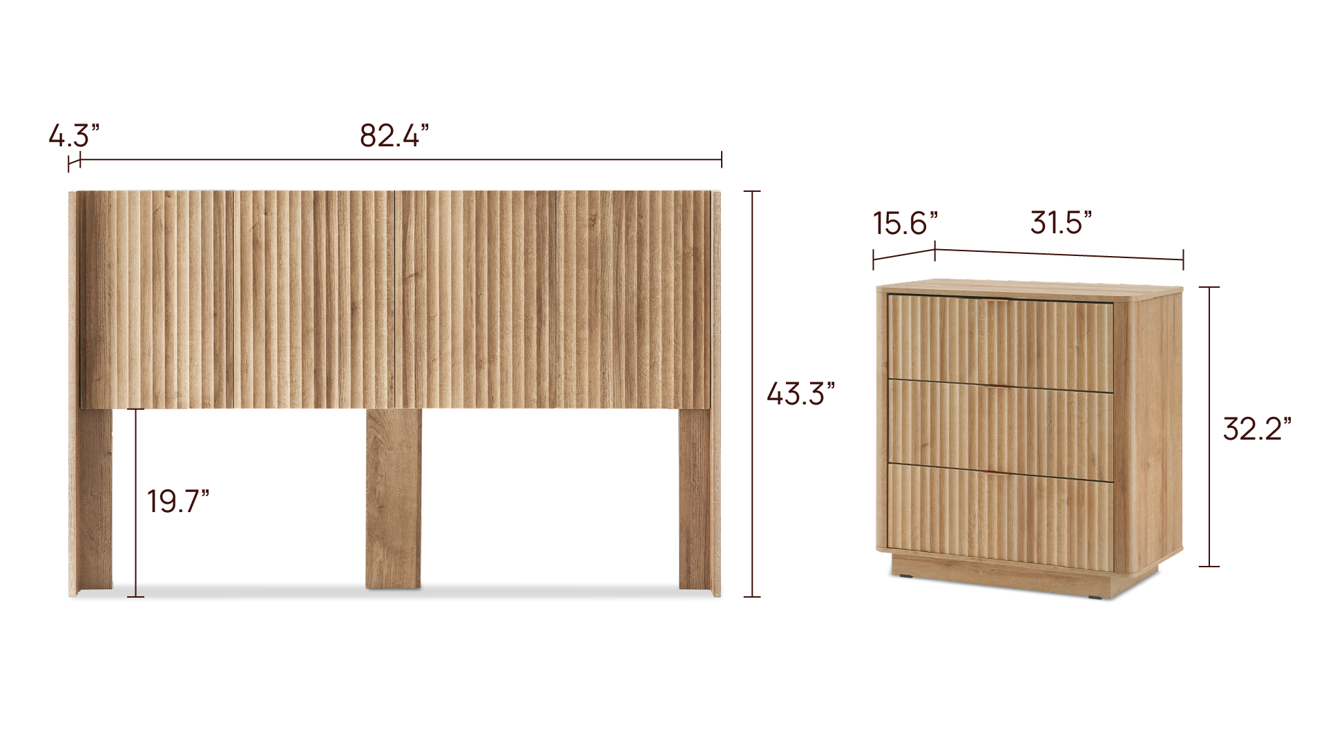 Brooklyn Bedroom Set - 3-Drawer Dresser (Pair) + King Headboard