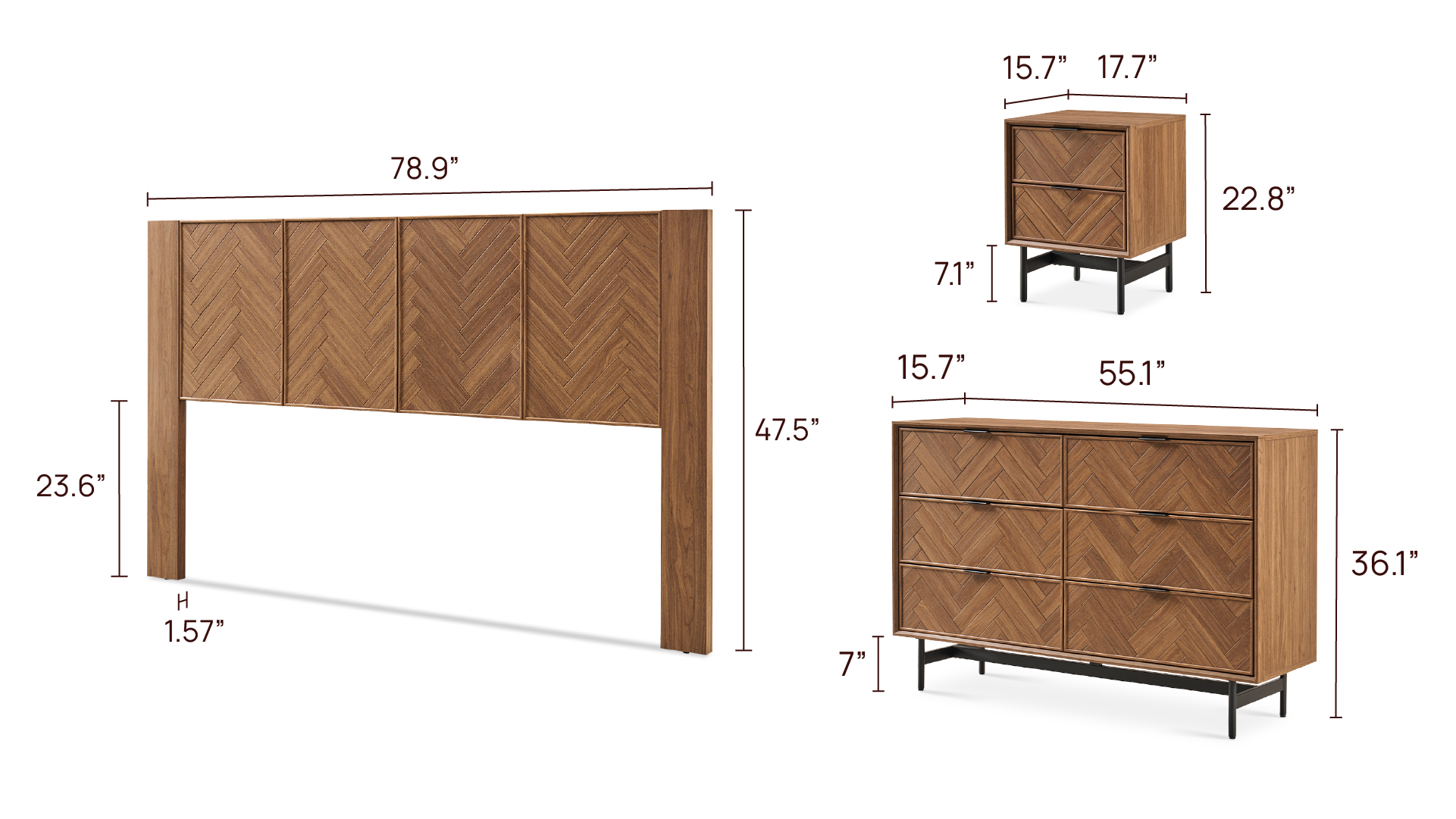 Axis 4-Piece Bedroom Set - King + 17" Nightstands + Dresser