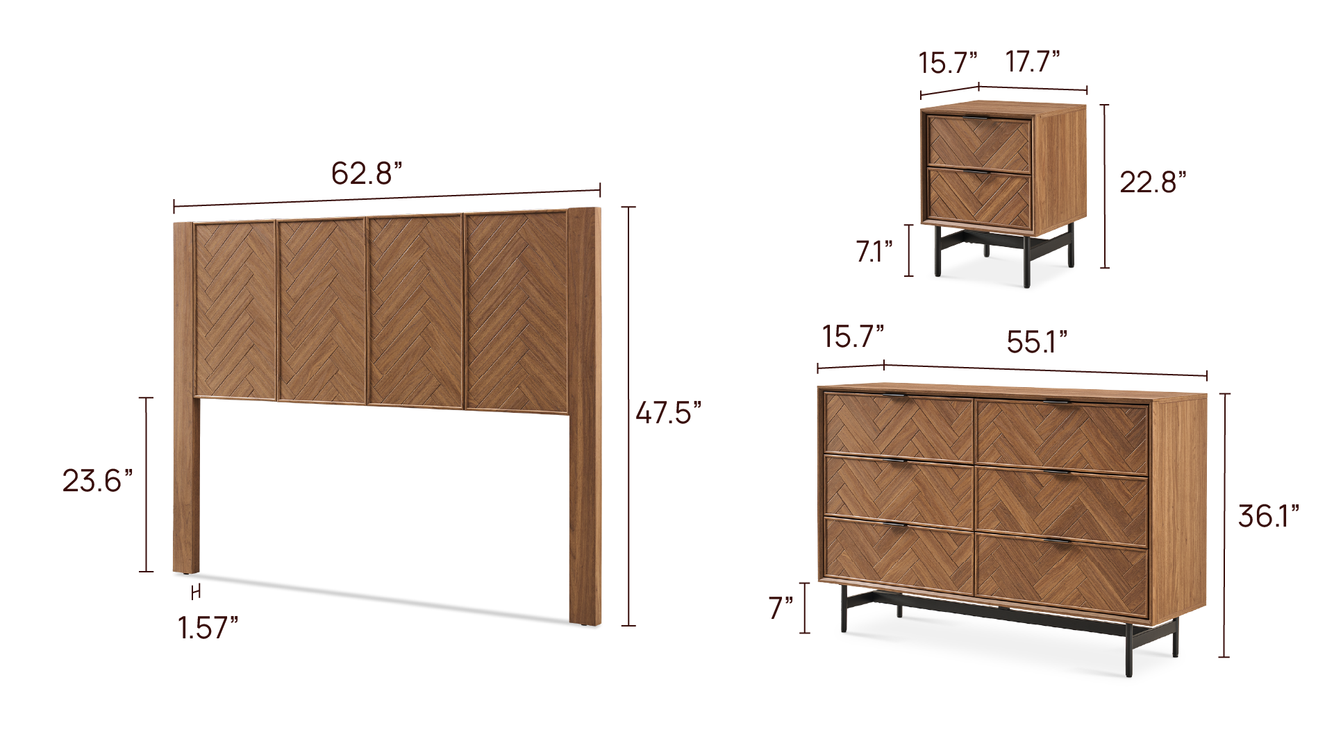 Axis 4-Piece Bedroom Set - Queen + 17" Nightstands + Dresser