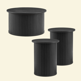 Quin Coffee Table & Side Table, Black Oak