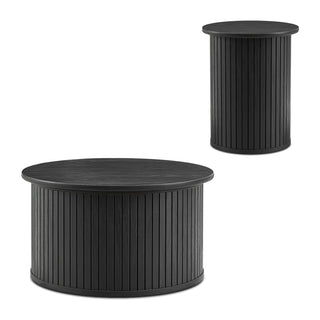 Quin Coffee Table & Side Table, Black Oak