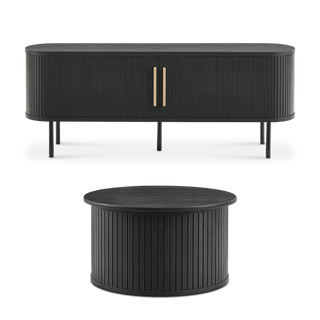 Quin 59" TV Stand & Coffee Table, Black Oak