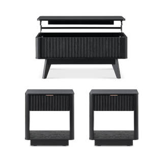 Brooklyn Side Tables (Pair) + Lift-top Coffee Table, Black Set