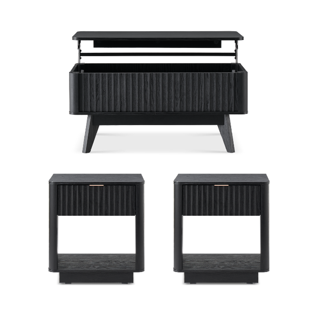Brooklyn Side Tables (Pair) + Lift-top Coffee Table, Black Set – Mopio