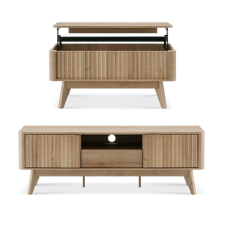 Brooklyn 57" TV Stand & Lift-top Coffee Table, Golden Oak Set