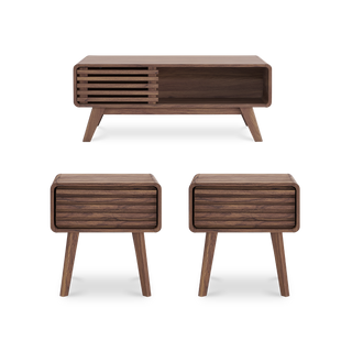 Ensley Twin Side Tables + Coffee Table, Walnut