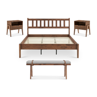 Ted Bed (Queen), Bench & Nightstands with Charging Ports (Pair)
