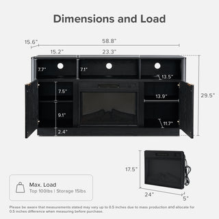 Brooklyn 59" Electric Fireplace TV Stand + Lift-top Coffee Table, Black Oak Set