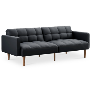 Aaron Futon Sofa Bed, Midnight Black Faux Leather