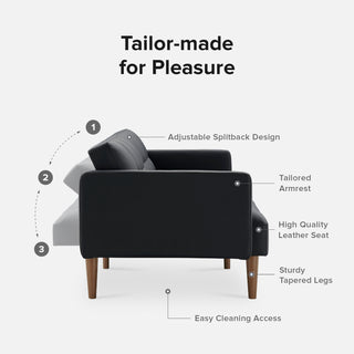 Aaron Futon Sofa Bed, Midnight Black Faux Leather