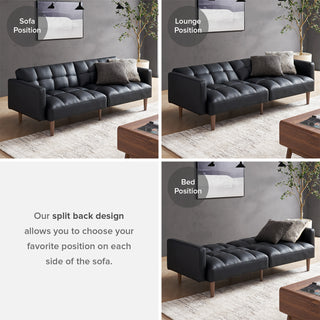 Aaron Futon Sofa Bed, Midnight Black Faux Leather