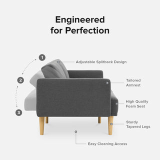 Chloe Futon Sofa Bed, Dark Gray Fabric