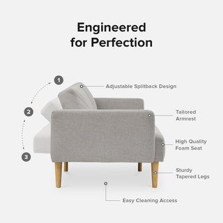 Chloe Futon Sofa Bed, Light Gray Fabric