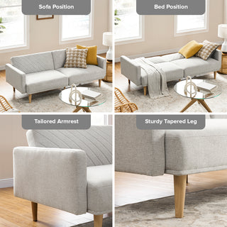 Chloe Futon Sofa Bed, Light Gray Fabric