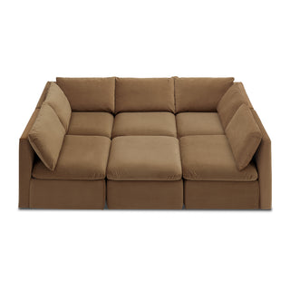 Macy Pit-Sectional Sofa with Storage, Hazelnut Brown Velvet