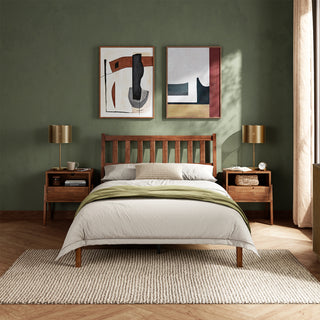 Ted Bed (Full), Solid Acacia Wood Platform Bed with Headboard