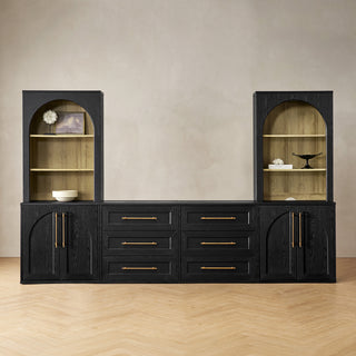 Blake 4 Piece Entertainment Center with Storage, Dresser TV Stand with Arched Cabinet Bookshelves